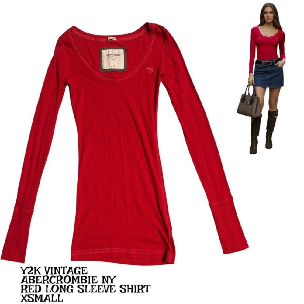 Y2K VINTAGE ABERCROMBIE & FITCH NY LONG SLEEVE RED SHIRT XS